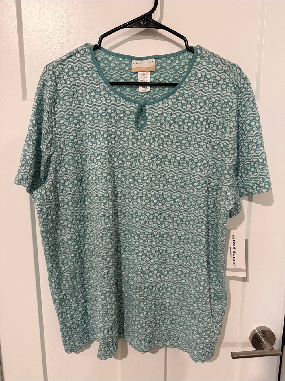 NWT Alfred Dunner Teal Patterned Short-Sleeve Shirt